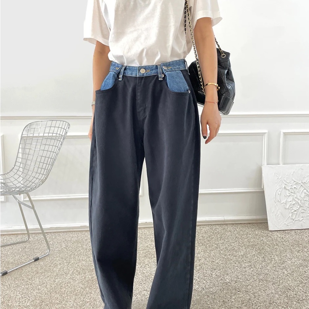 *NWT* The Frankie Shop Black and Blue Contrast Denim Pants M/L *always sold out* - Picture 2 of 8
